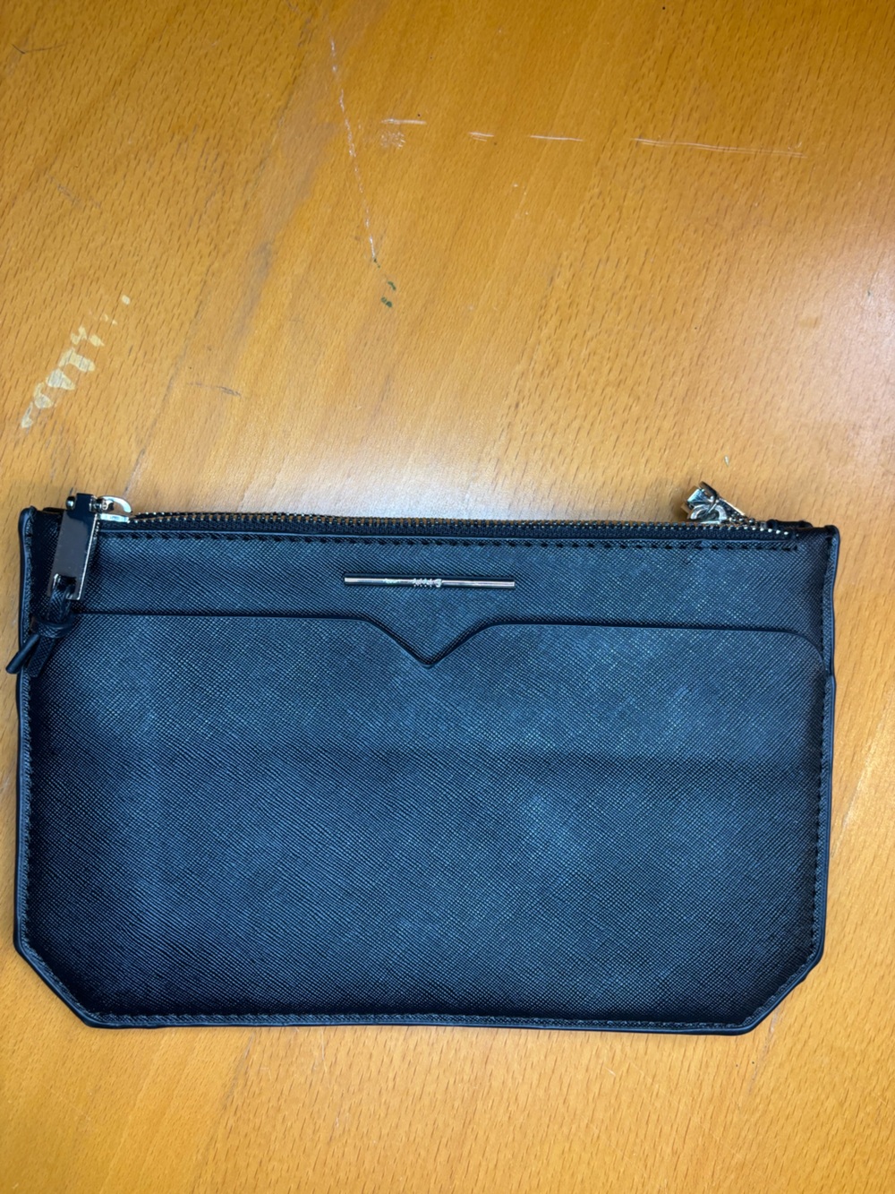Mango Black Faux Leather Double Zip Pochette Clutch Bag
